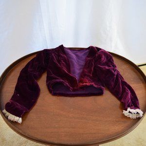 Antique Maroon Velvet & Lace Girl's Jacket